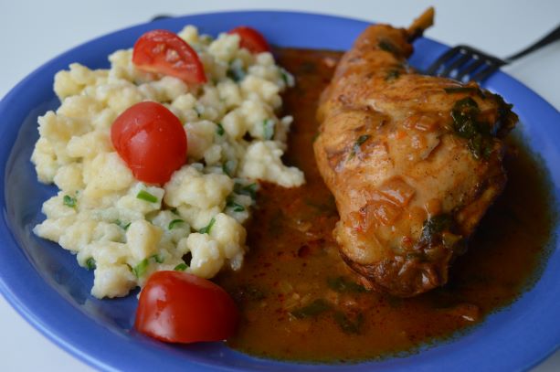 Braised Rabbit Thighs with Bear Garlic and&nbsp;Halushki