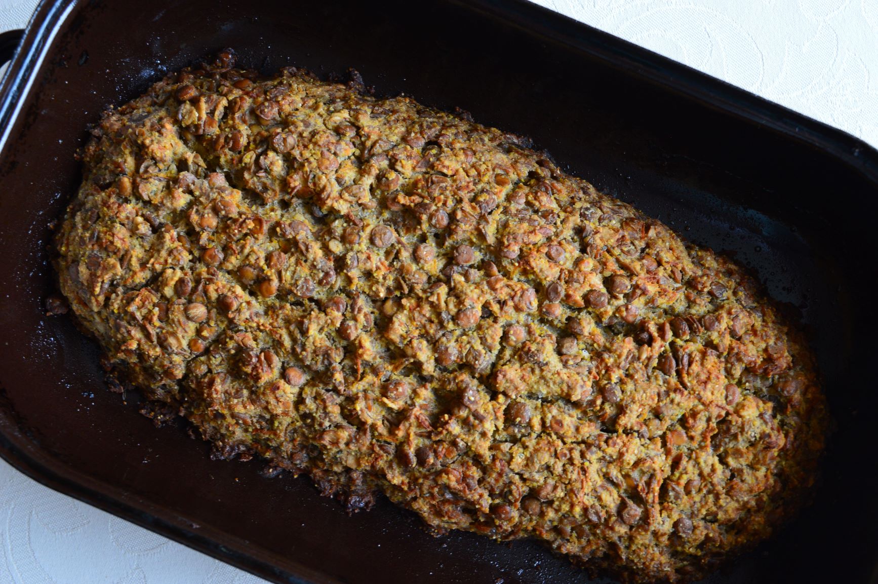 lentil loaf in the baking dish