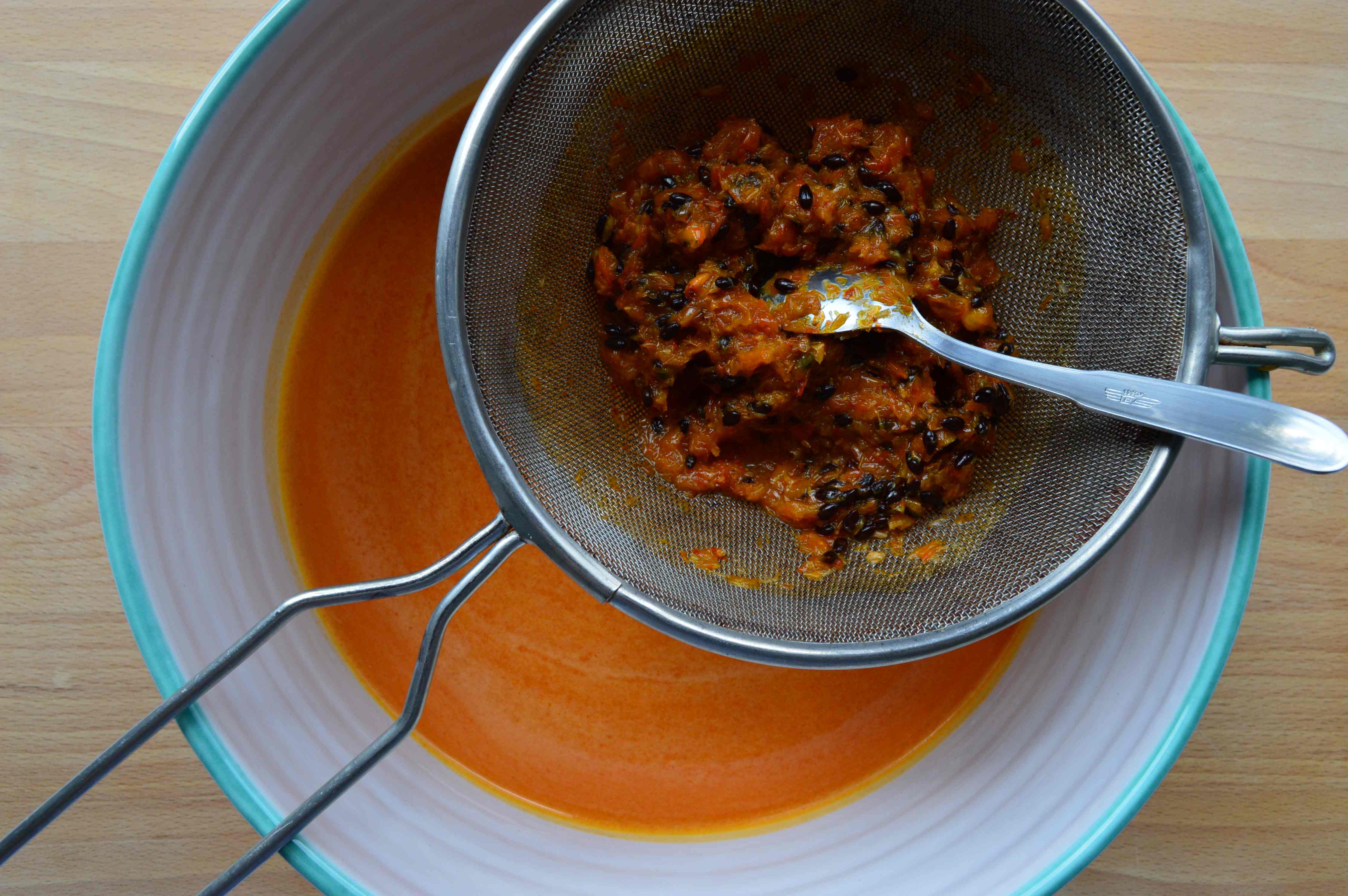 straining the seaberry pulp